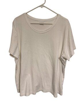 Basic Editions Knit Top White Ribbed Short Sleeve Womans 2X